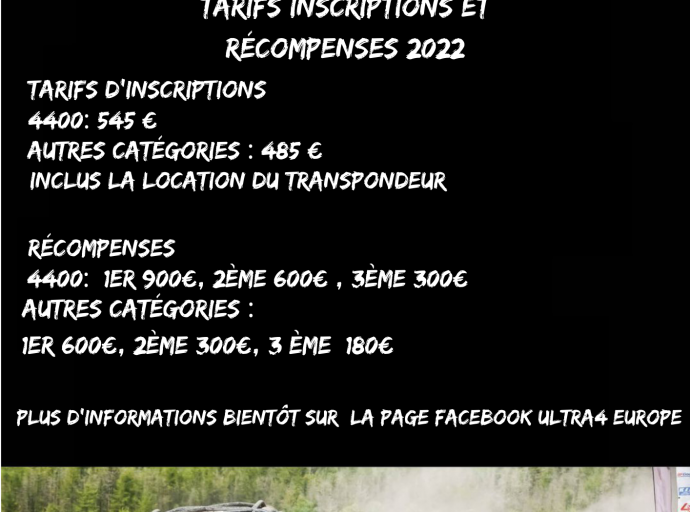 Tarifs et récompenses saison 2022 Ultra4 Europe