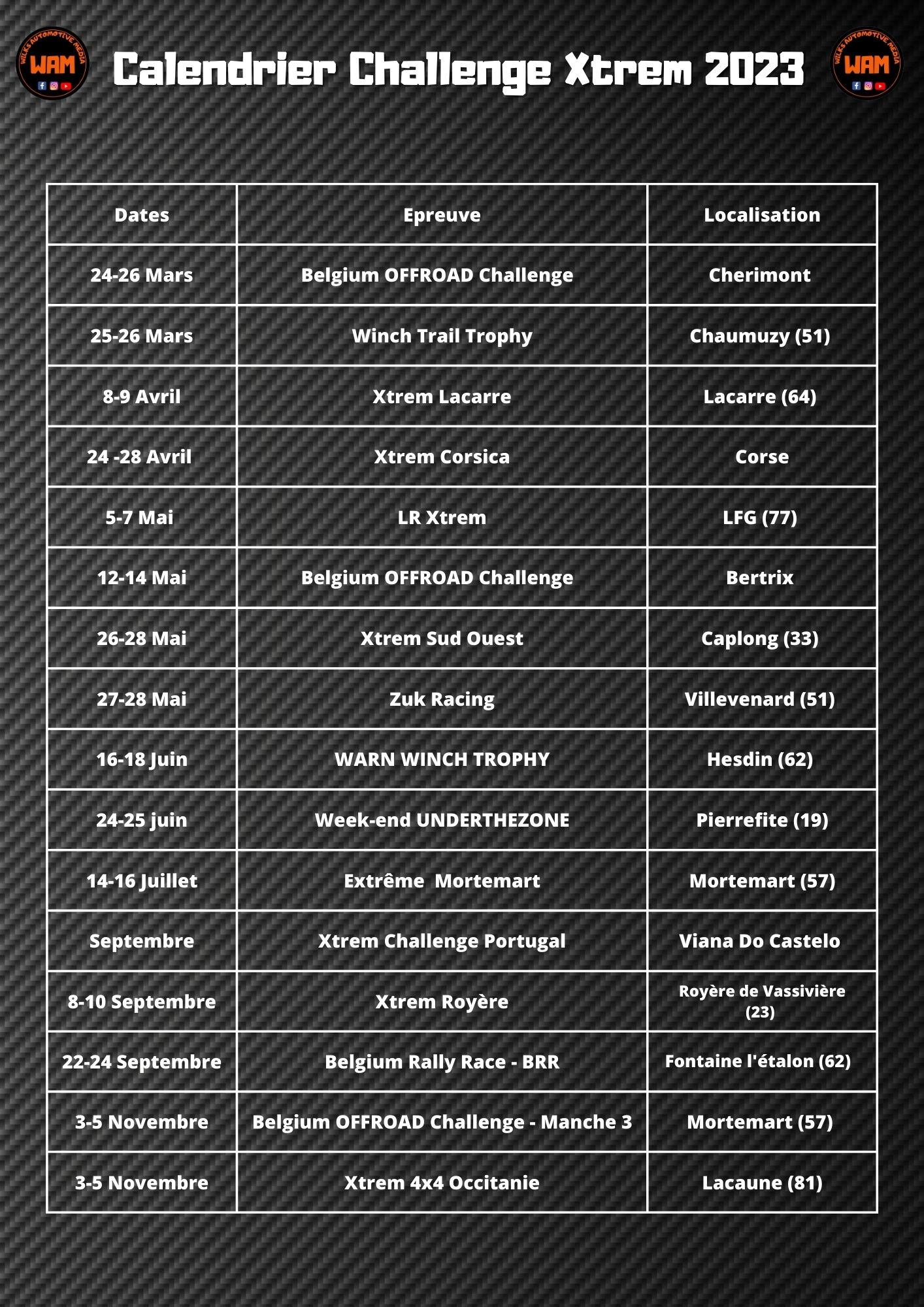 Calendrier Xtrem 2023